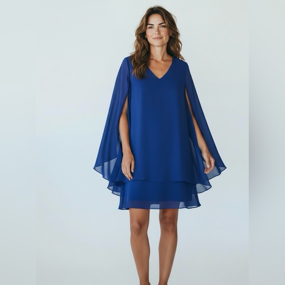 Vince Camuto Royal Blue Women's Dress with Flowing Sleeves and Design Back